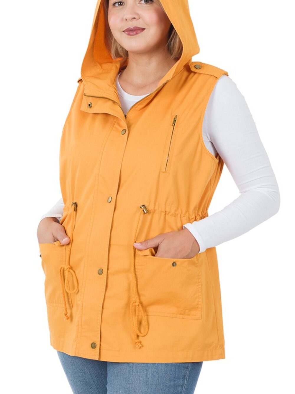 Loose fit drawstring waist military hoodie vest - Picture 4 of 4